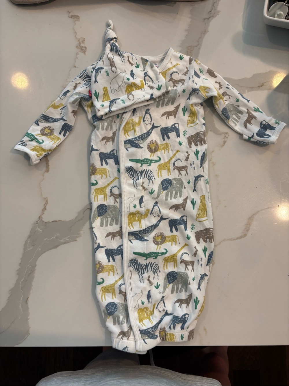 Magnetic Me White Multi Animal Print Convertible Gown with Hat